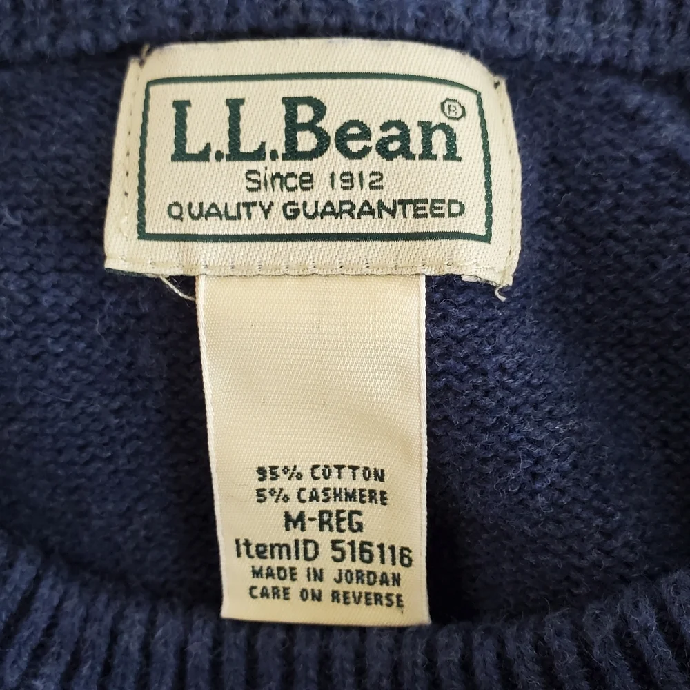L.L. Bean‎ Cashmere Cotton Men's Sweater Size M Long Sleeve Navy Pullover Casual